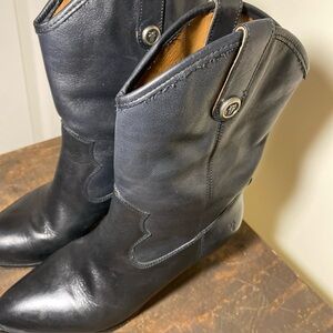 Frye Jackie Button Short Boots, Black Leather Western Ankle, Size 9